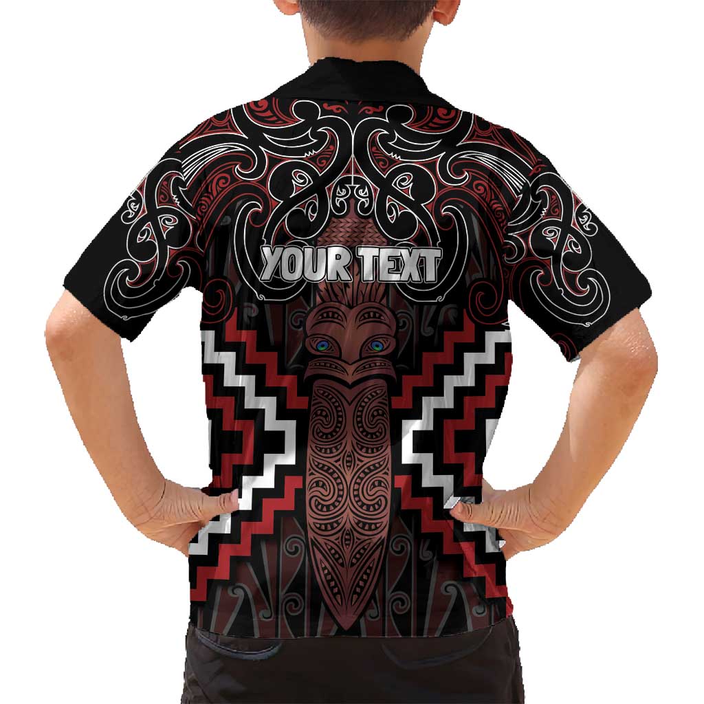 Maori Taiaha Whakairo Personalized Family Matching Puletasi and Hawaiian Shirt Red Poutama Motifs