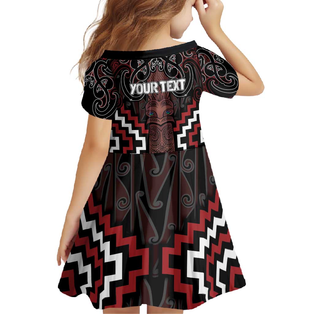 Maori Taiaha Whakairo Personalized Family Matching Short Sleeve Bodycon Dress and Hawaiian Shirt Red Poutama Motifs