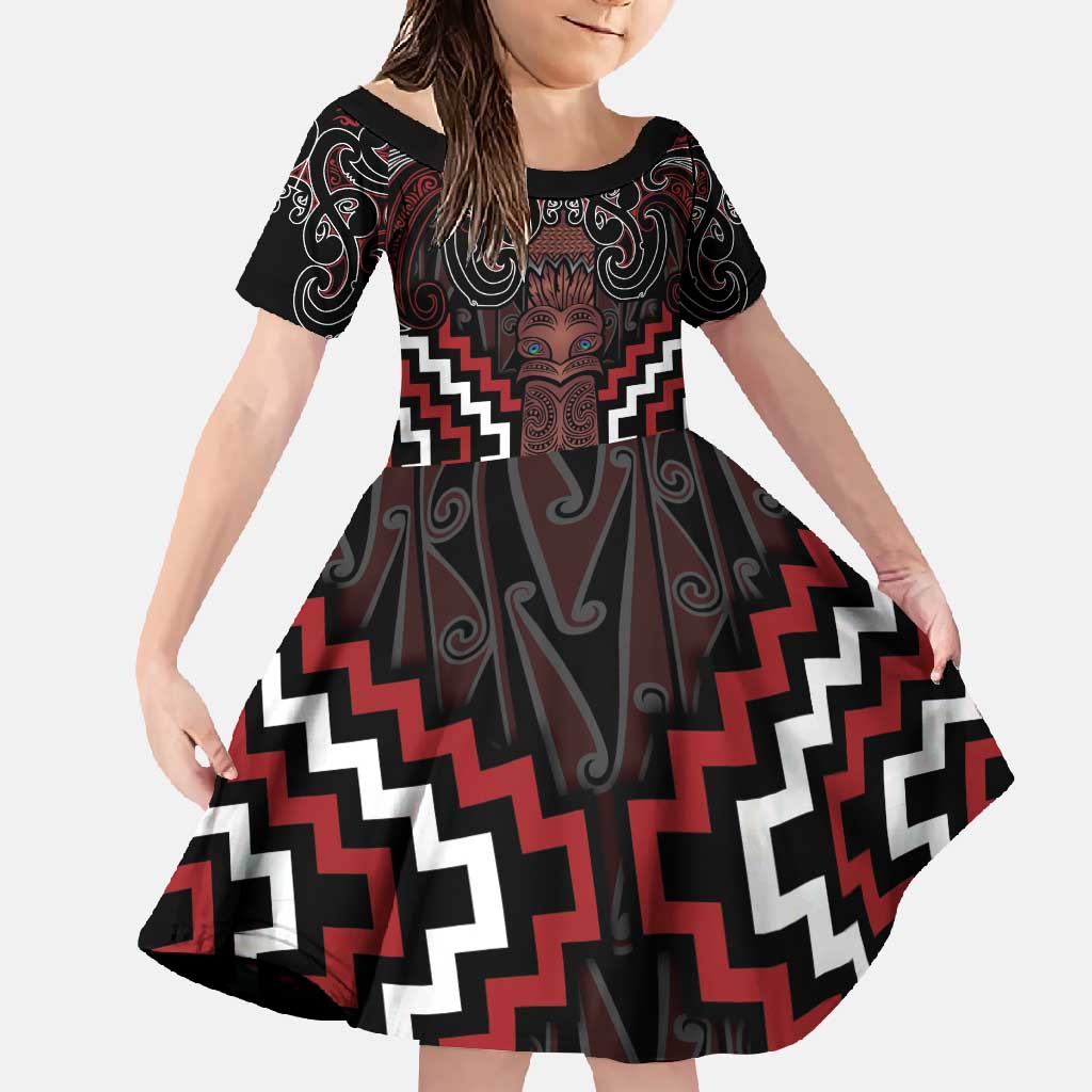 Maori Taiaha Whakairo Personalized Family Matching Summer Maxi Dress and Hawaiian Shirt Red Poutama Motifs