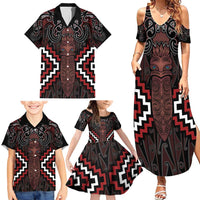 Maori Taiaha Whakairo Personalized Family Matching Summer Maxi Dress and Hawaiian Shirt Red Poutama Motifs