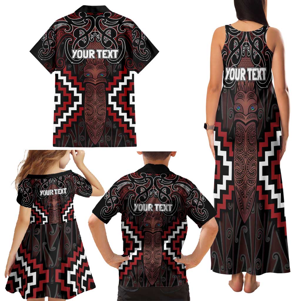 Maori Taiaha Whakairo Personalized Family Matching Tank Maxi Dress and Hawaiian Shirt Red Poutama Motifs