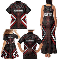 Maori Taiaha Whakairo Personalized Family Matching Tank Maxi Dress and Hawaiian Shirt Red Poutama Motifs