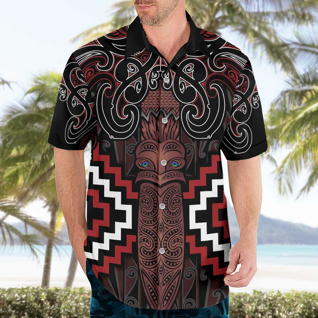 Maori Taiaha Whakairo Personalized Hawaiian Shirt Red Poutama Motifs