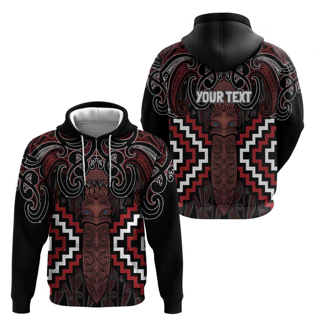 Maori Taiaha Whakairo Personalized Hoodie Red Poutama Motifs