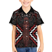 Maori Taiaha Whakairo Personalized Kid Hawaiian Shirt Red Poutama Motifs