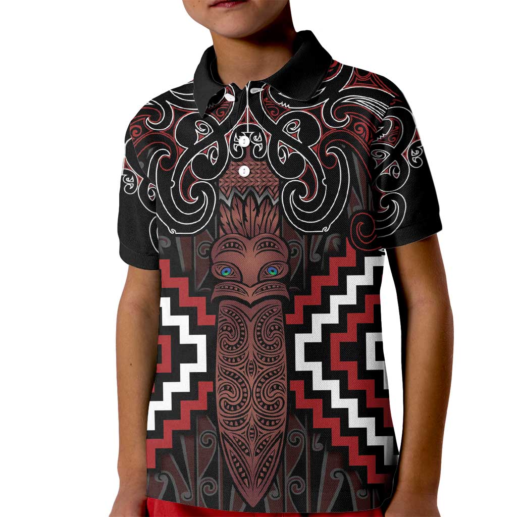 Maori Taiaha Whakairo Personalized Kid Polo Shirt Red Poutama Motifs LT7 Kid Red - Polynesian Pride