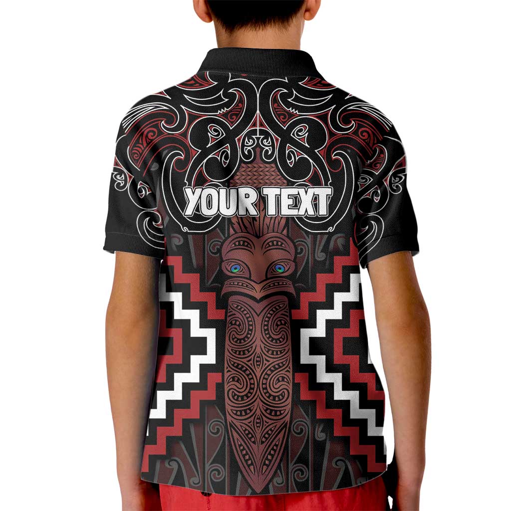 Maori Taiaha Whakairo Personalized Kid Polo Shirt Red Poutama Motifs LT7 - Polynesian Pride