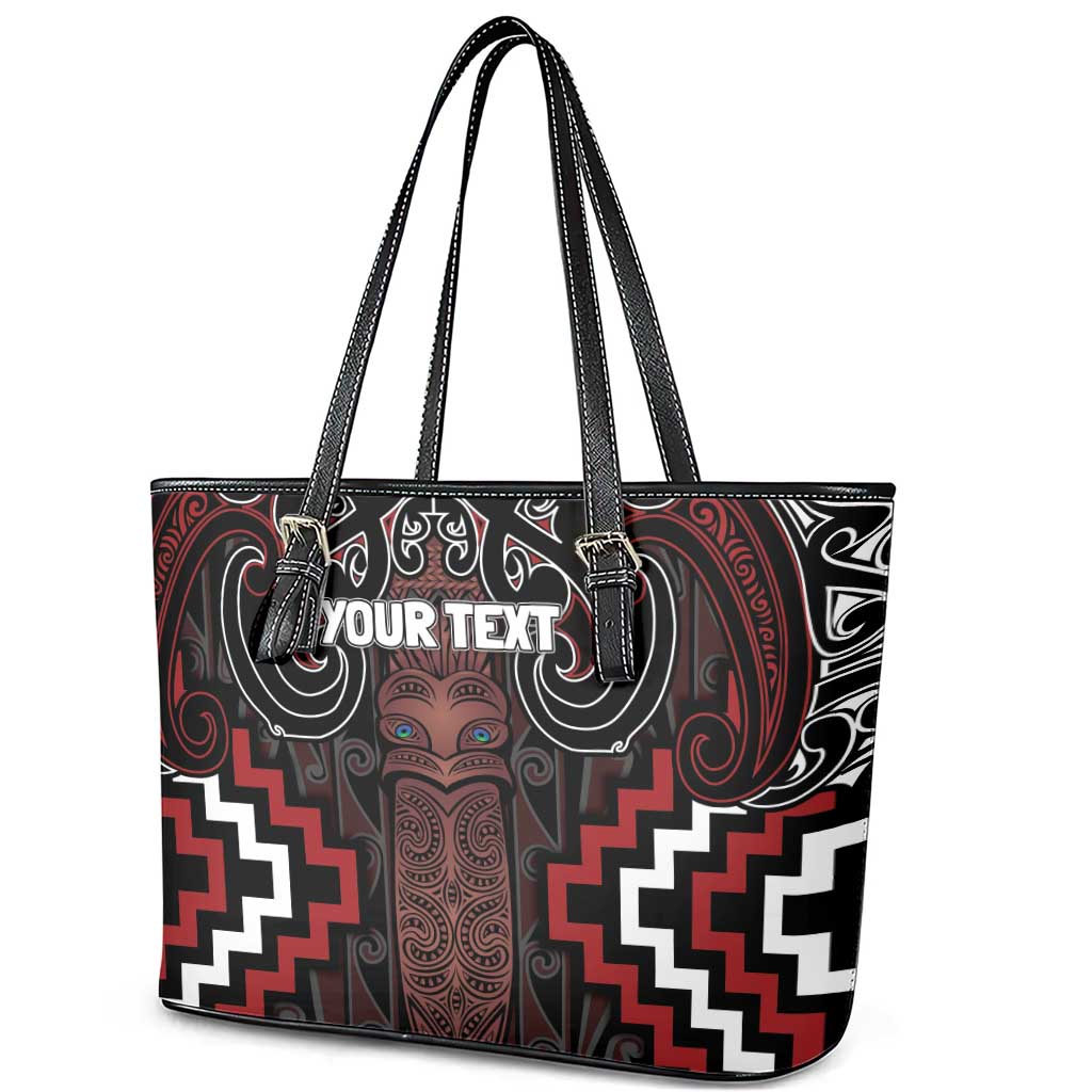 Maori Taiaha Whakairo Personalized Leather Tote Bag Red Poutama Motifs