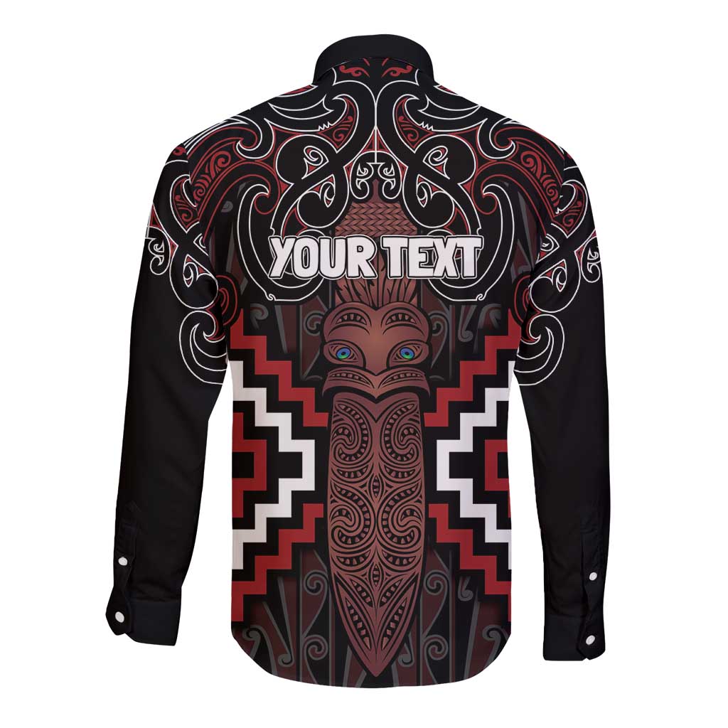 Maori Taiaha Whakairo Personalized Long Sleeve Button Shirt Red Poutama Motifs LT7 - Polynesian Pride