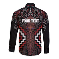 Maori Taiaha Whakairo Personalized Long Sleeve Button Shirt Red Poutama Motifs LT7 - Polynesian Pride