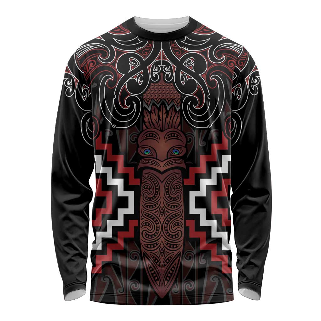 Maori Taiaha Whakairo Personalized Long Sleeve Shirt Red Poutama Motifs LT7 Unisex Red - Polynesian Pride
