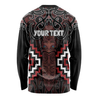 Maori Taiaha Whakairo Personalized Long Sleeve Shirt Red Poutama Motifs LT7 - Polynesian Pride