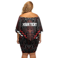 Maori Taiaha Whakairo Personalized Off Shoulder Short Dress Red Poutama Motifs