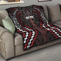 Maori Taiaha Whakairo Personalized Quilt Red Poutama Motifs