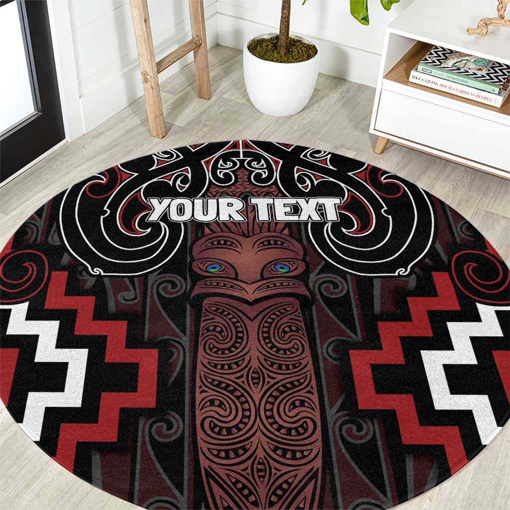 Maori Taiaha Whakairo Personalized Round Carpet Red Poutama Motifs