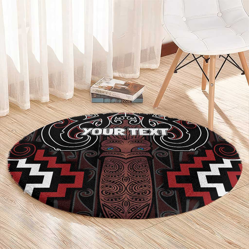 Maori Taiaha Whakairo Personalized Round Carpet Red Poutama Motifs