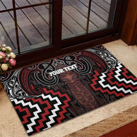 Maori Taiaha Whakairo Personalized Rubber Doormat Red Poutama Motifs LT7 - Polynesian Pride