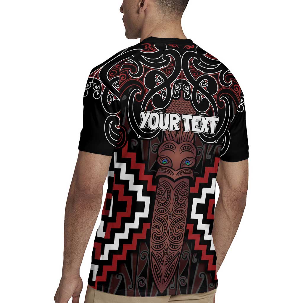 Maori Taiaha Whakairo Personalized Rugby Jersey Red Poutama Motifs