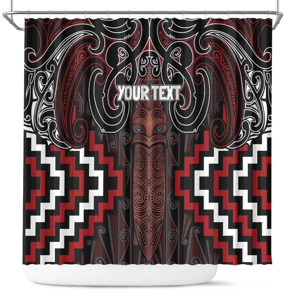 Maori Taiaha Whakairo Personalized Shower Curtain Red Poutama Motifs