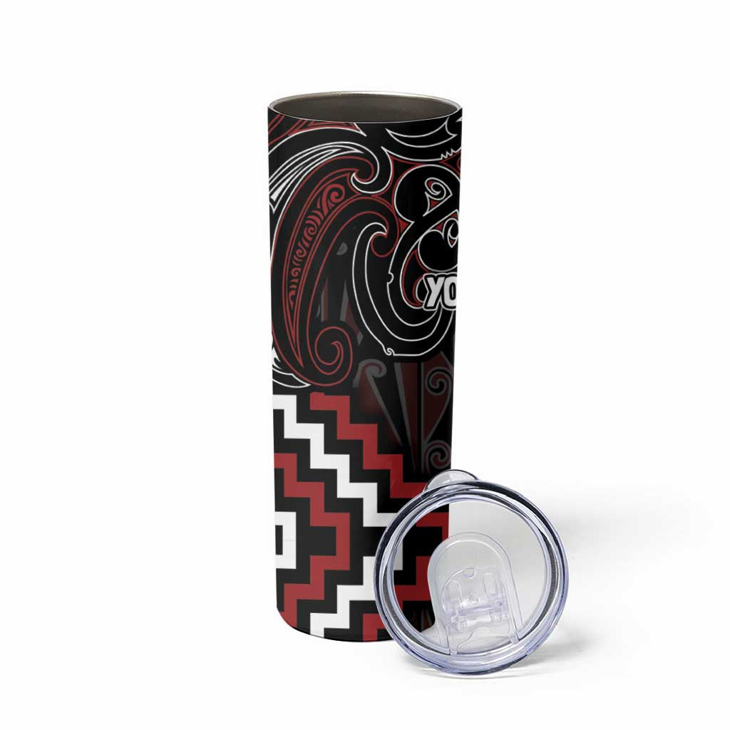Maori Taiaha Whakairo Personalized Skinny Tumbler Red Poutama Motifs