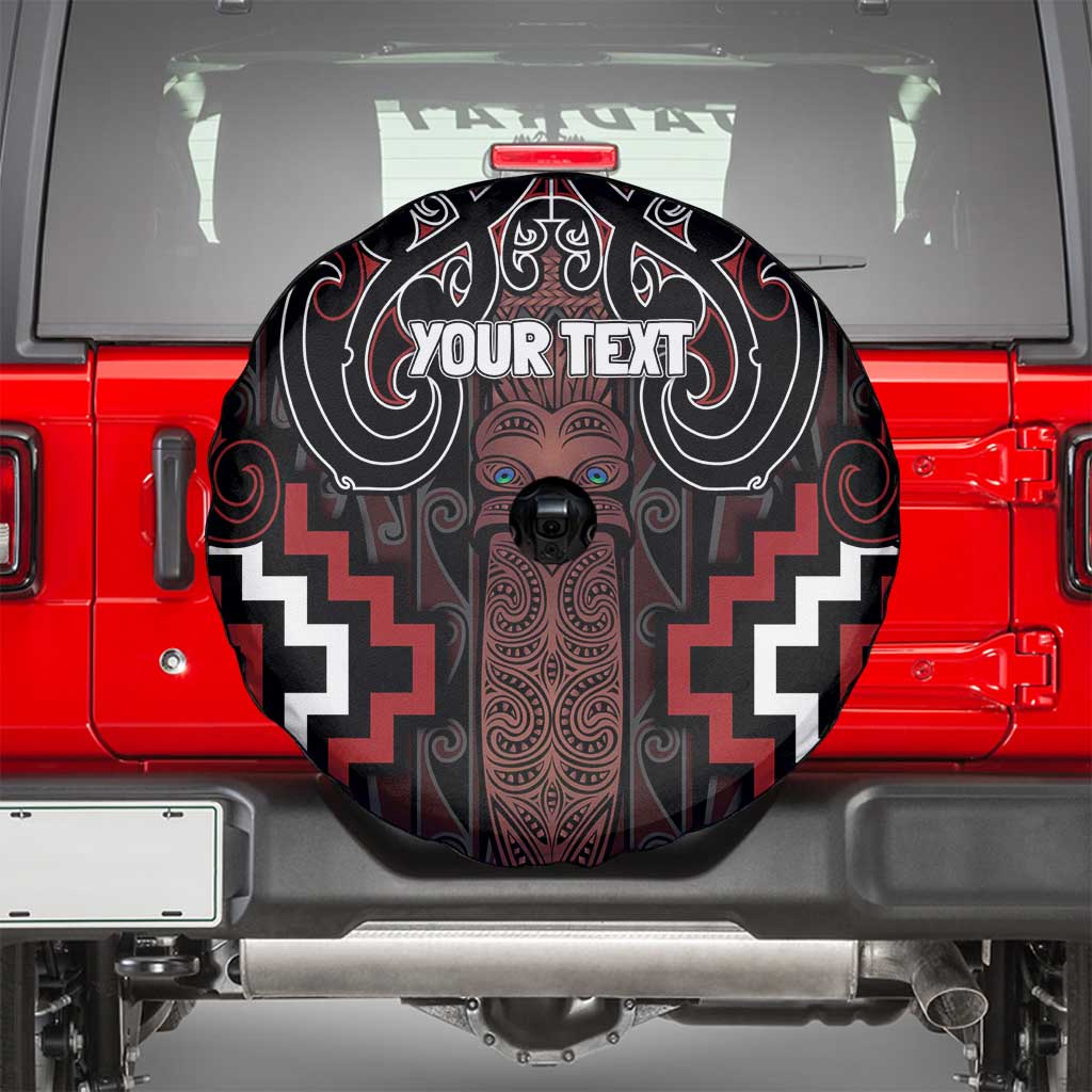 Maori Taiaha Whakairo Personalized Spare Tire Cover Red Poutama Motifs