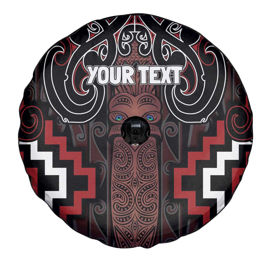 Maori Taiaha Whakairo Personalized Spare Tire Cover Red Poutama Motifs