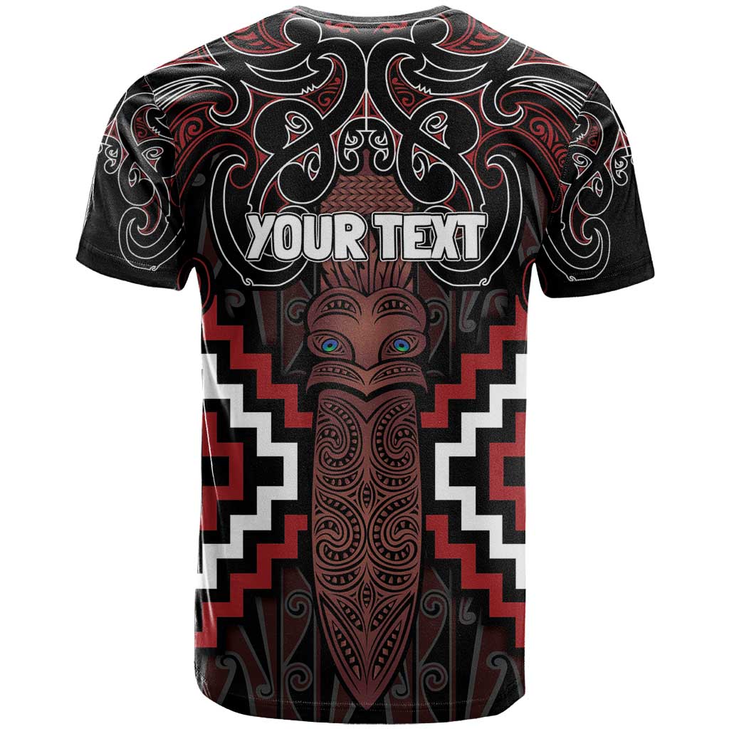 Maori Taiaha Whakairo Personalized T Shirt Red Poutama Motifs