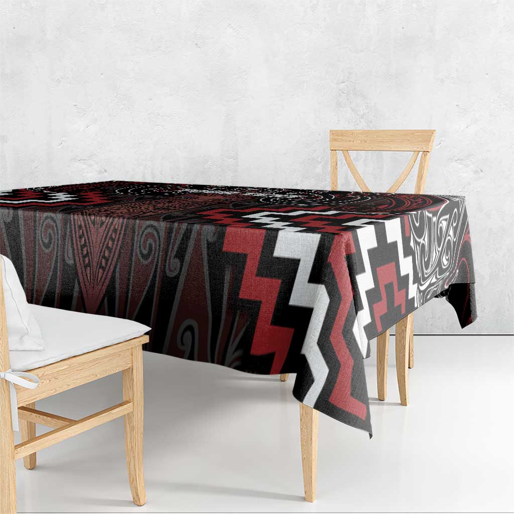 Maori Taiaha Whakairo Personalized Tablecloth Red Poutama Motifs