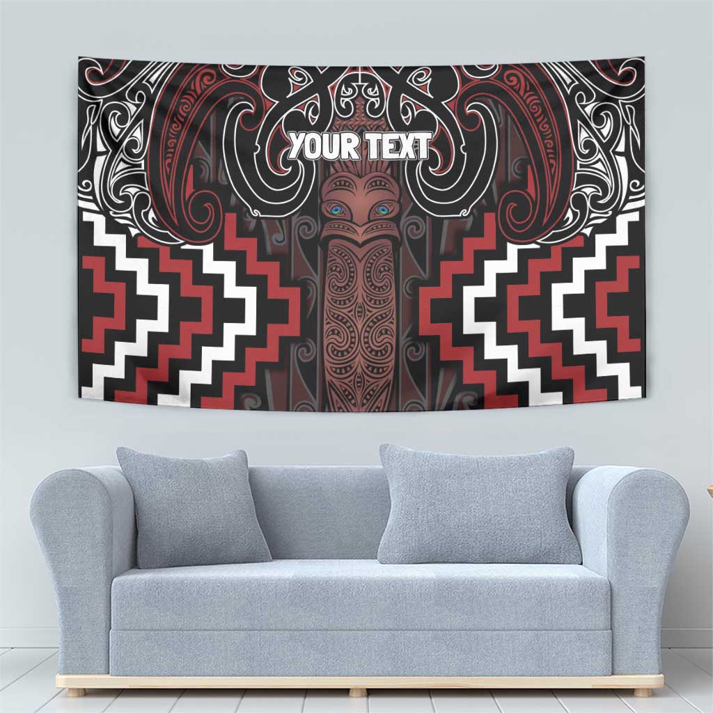 Maori Taiaha Whakairo Personalized Tapestry Red Poutama Motifs