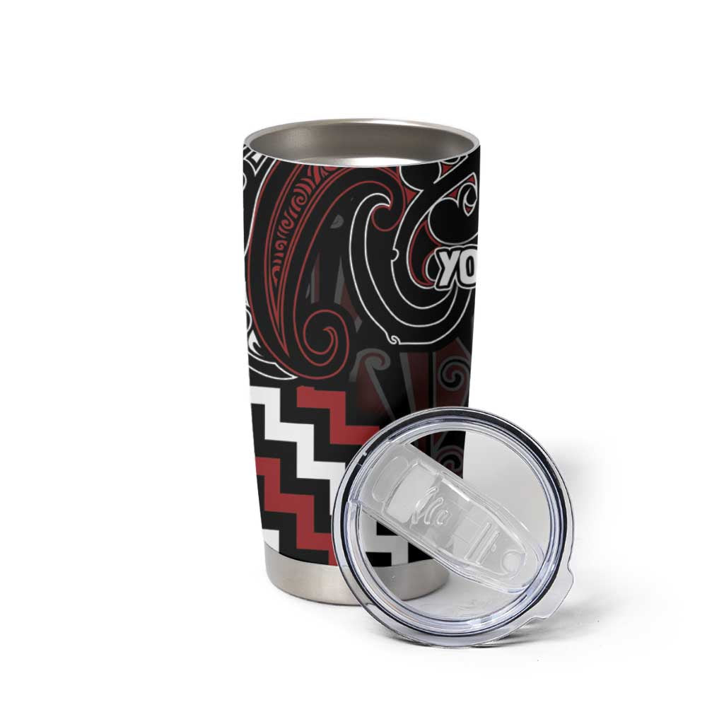 Maori Taiaha Whakairo Personalized Tumbler Cup Red Poutama Motifs