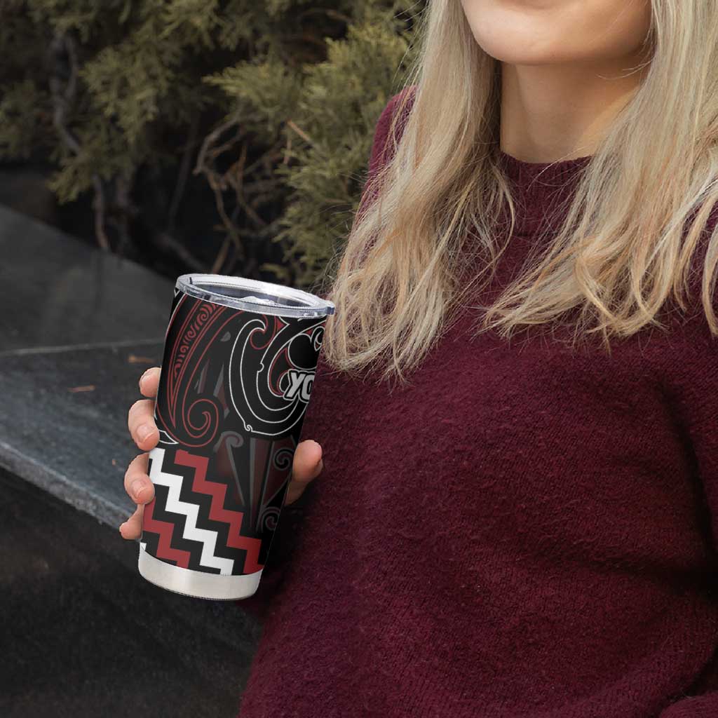 Maori Taiaha Whakairo Personalized Tumbler Cup Red Poutama Motifs