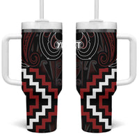 Maori Taiaha Whakairo Personalized Tumbler With Handle Red Poutama Motifs