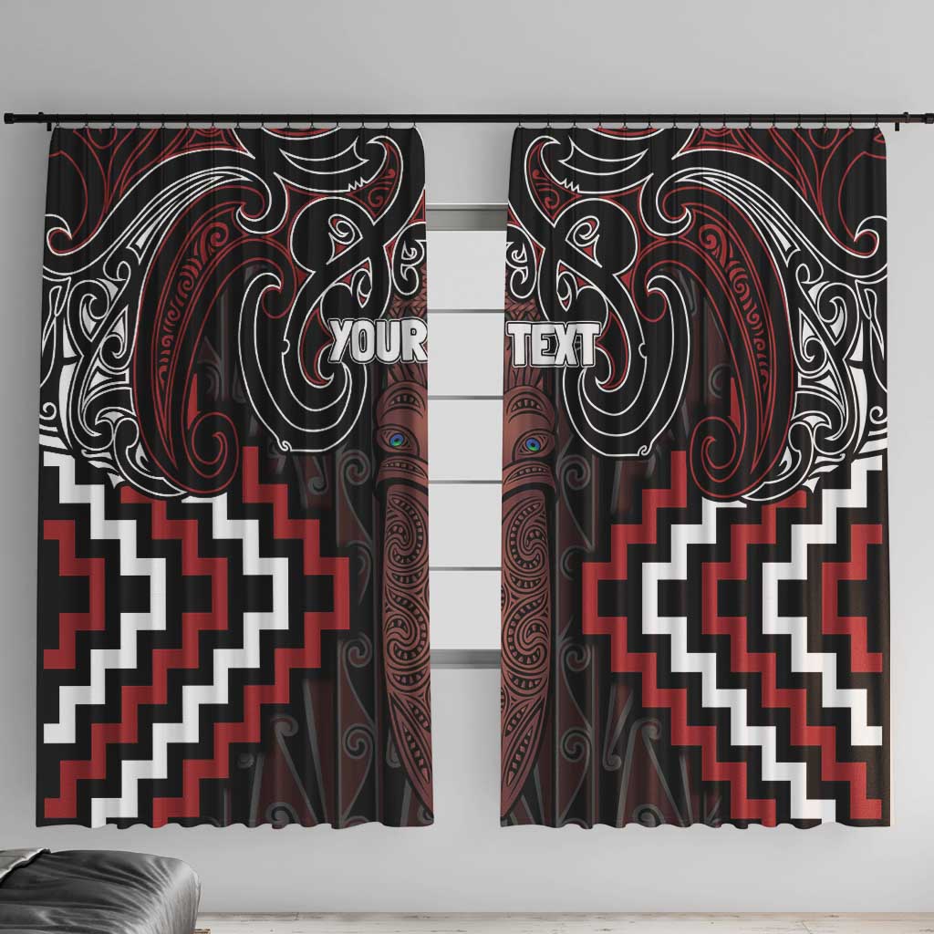 Maori Taiaha Whakairo Personalized Window Curtain Red Poutama Motifs
