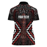 Maori Taiaha Whakairo Personalized Women Polo Shirt Red Poutama Motifs