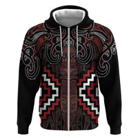 Maori Taiaha Whakairo Personalized Zip Hoodie Red Poutama Motifs