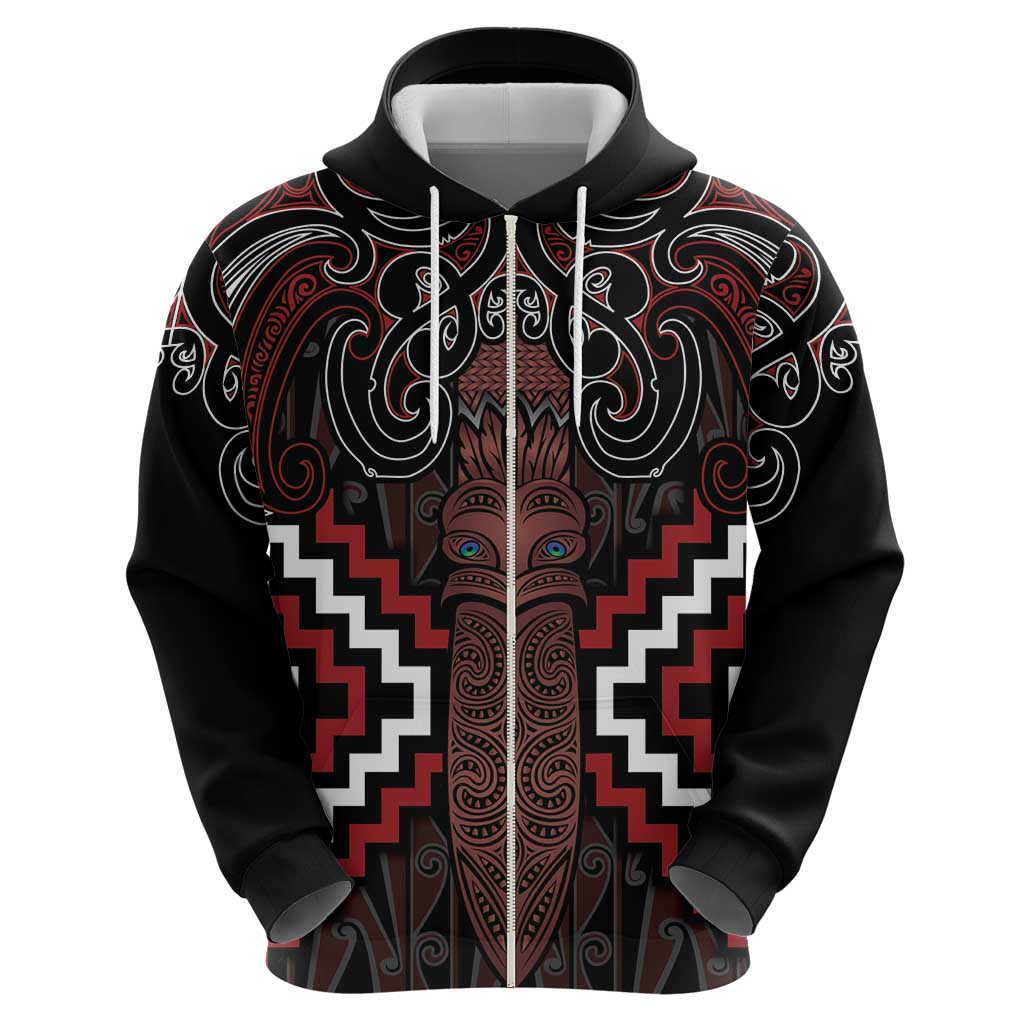 Maori Taiaha Whakairo Personalized Zip Hoodie Red Poutama Motifs