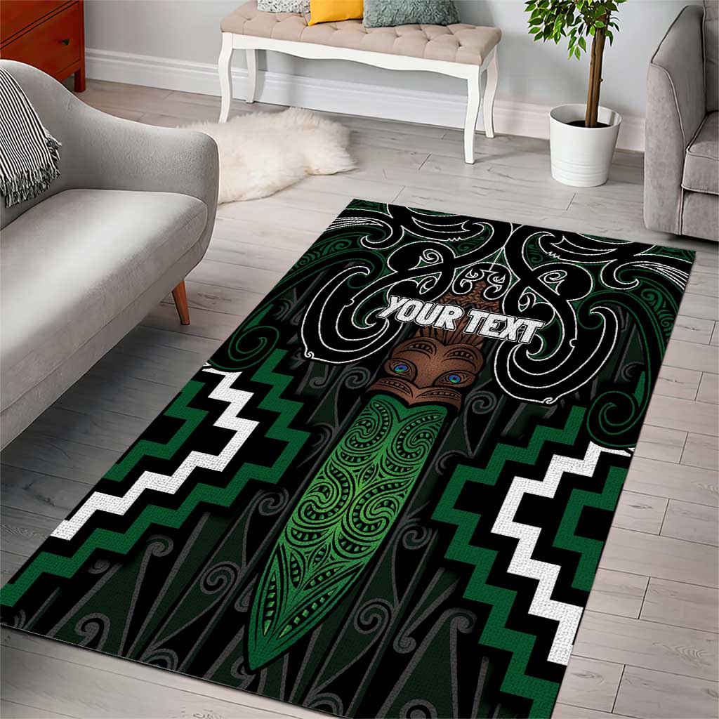 Maori Taiaha Pounamu Whakairo Personalized Area Rug Jade Poutama Motifs