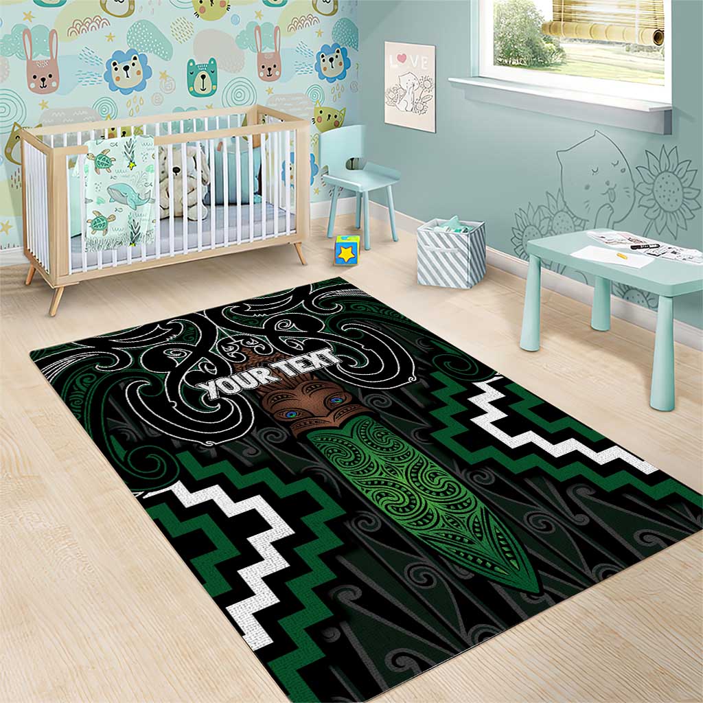 Maori Taiaha Pounamu Whakairo Personalized Area Rug Jade Poutama Motifs