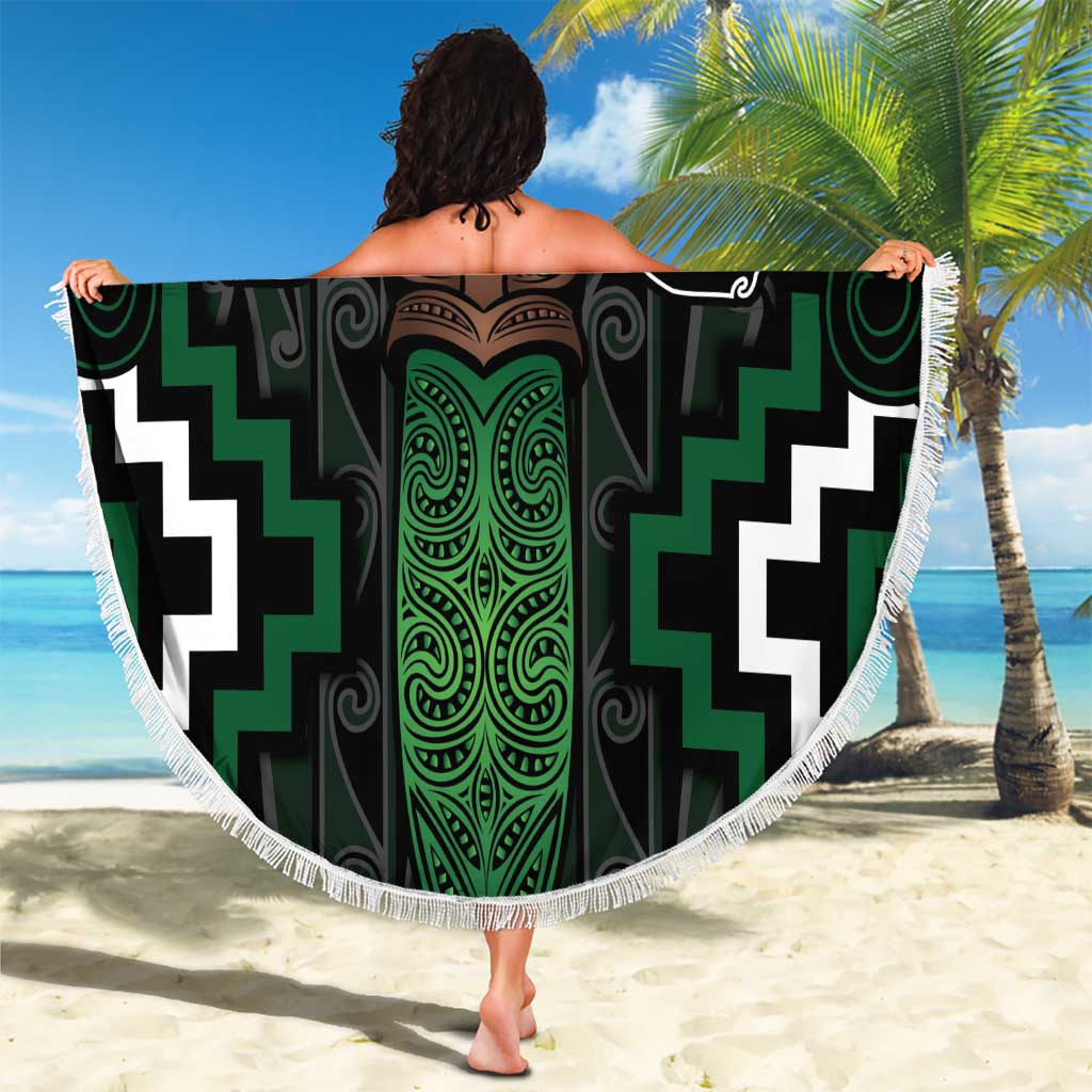 Maori Taiaha Pounamu Whakairo Personalized Beach Blanket Jade Poutama Motifs
