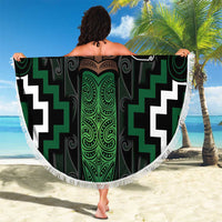 Maori Taiaha Pounamu Whakairo Personalized Beach Blanket Jade Poutama Motifs
