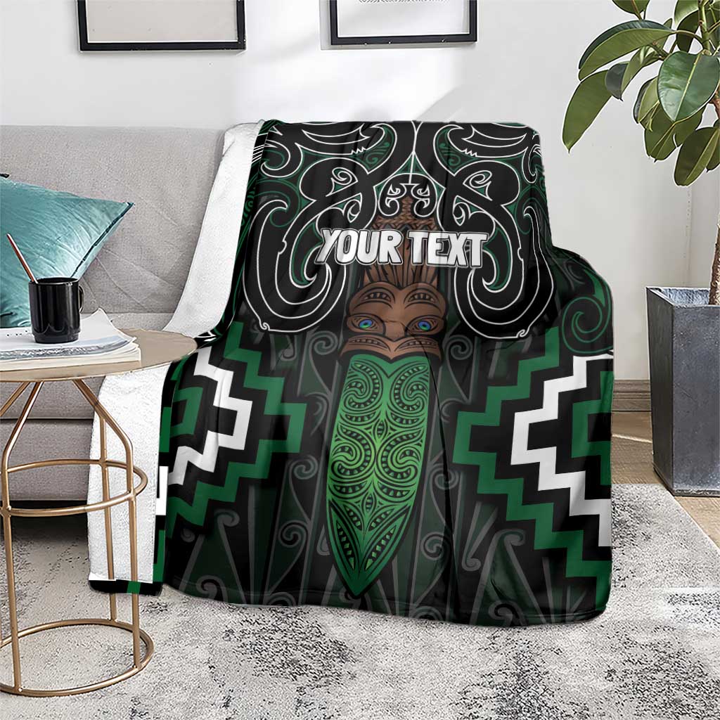 Maori Taiaha Pounamu Whakairo Personalized Blanket Jade Poutama Motifs