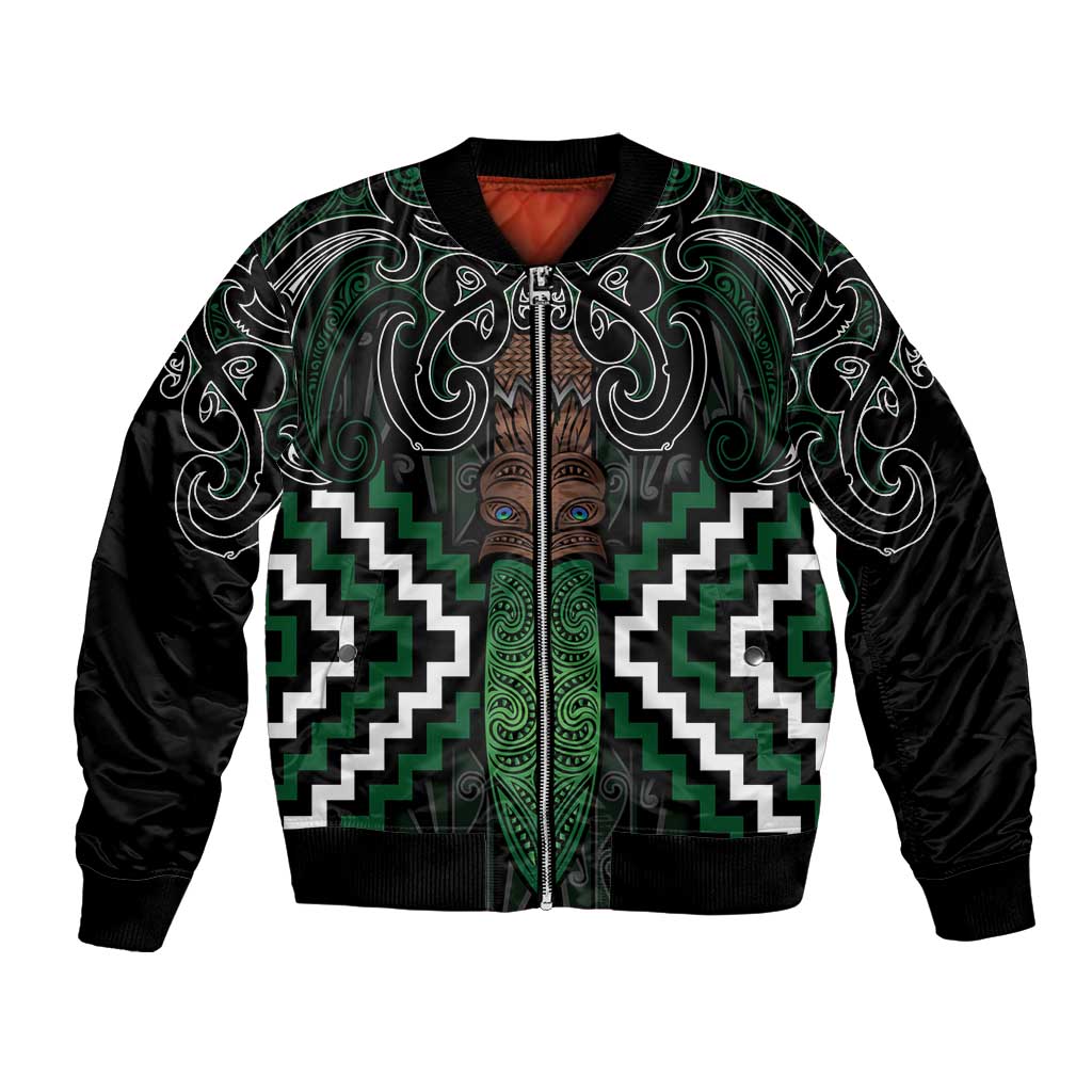 Maori Taiaha Pounamu Whakairo Personalized Bomber Jacket Jade Poutama Motifs