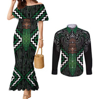 Maori Taiaha Pounamu Whakairo Personalized Couples Matching Mermaid Dress and Long Sleeve Button Shirt Jade Poutama Motifs