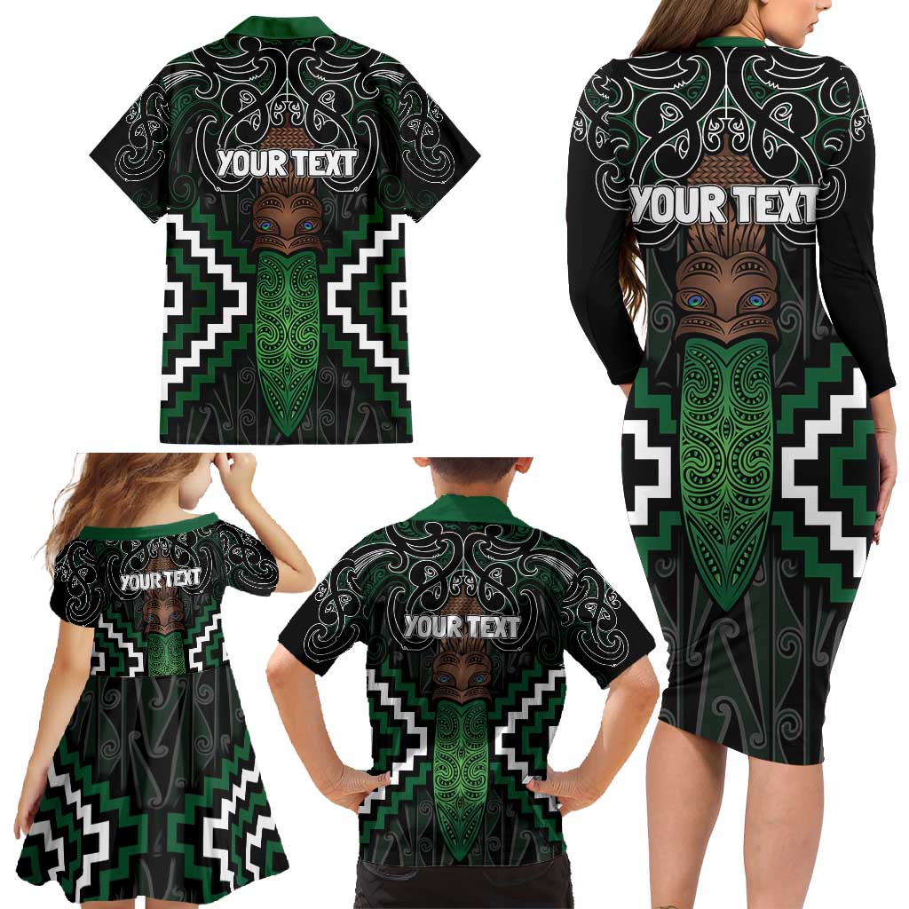 Maori Taiaha Pounamu Whakairo Personalized Family Matching Long Sleeve Bodycon Dress and Hawaiian Shirt Jade Poutama Motifs