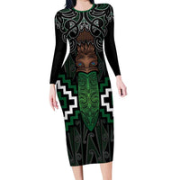 Maori Taiaha Pounamu Whakairo Personalized Family Matching Long Sleeve Bodycon Dress and Hawaiian Shirt Jade Poutama Motifs