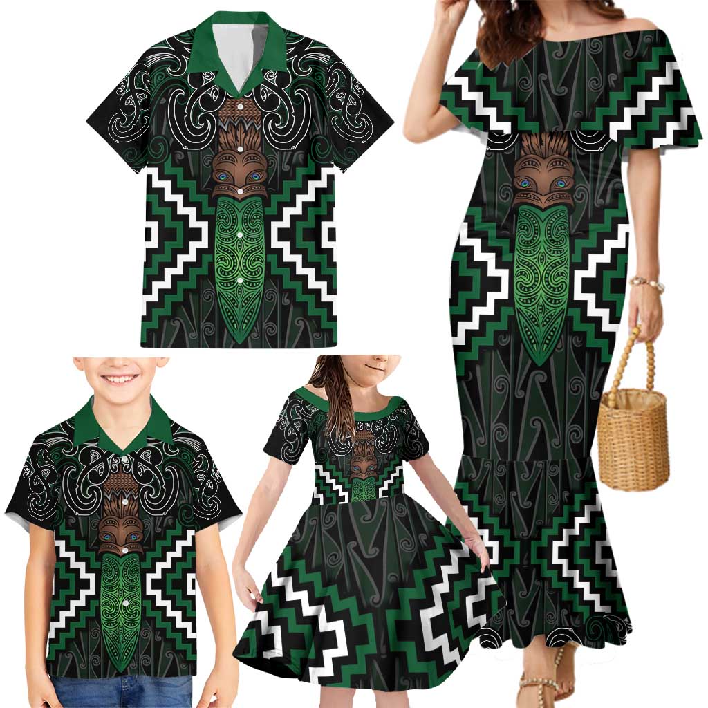 Maori Taiaha Pounamu Whakairo Personalized Family Matching Mermaid Dress and Hawaiian Shirt Jade Poutama Motifs