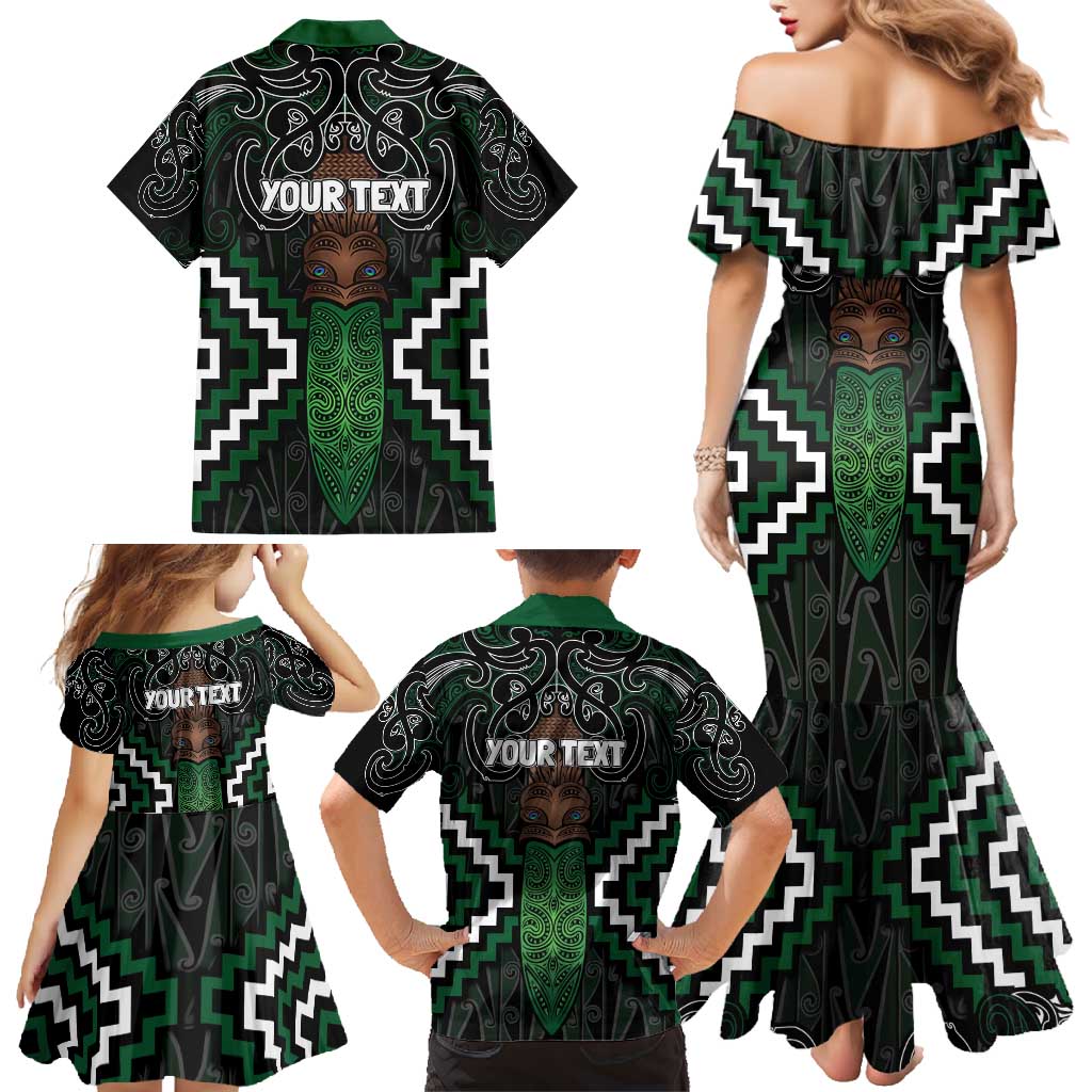 Maori Taiaha Pounamu Whakairo Personalized Family Matching Mermaid Dress and Hawaiian Shirt Jade Poutama Motifs