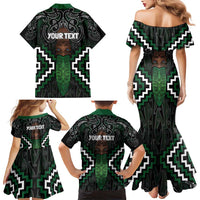 Maori Taiaha Pounamu Whakairo Personalized Family Matching Mermaid Dress and Hawaiian Shirt Jade Poutama Motifs