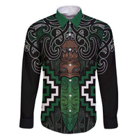 Maori Taiaha Pounamu Whakairo Personalized Family Matching Off The Shoulder Long Sleeve Dress and Hawaiian Shirt Jade Poutama Motifs