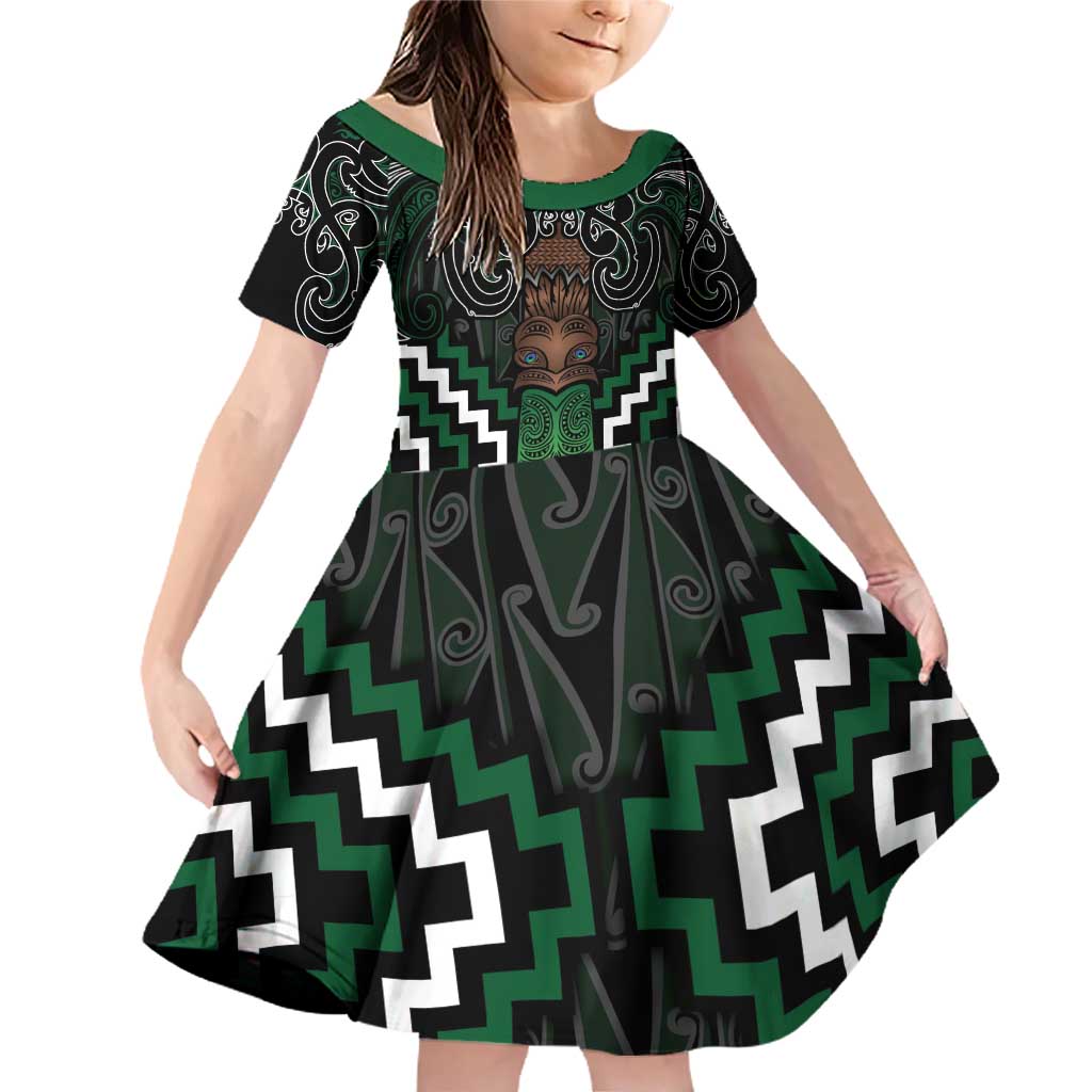 Maori Taiaha Pounamu Whakairo Personalized Family Matching Off Shoulder Short Dress and Hawaiian Shirt Jade Poutama Motifs